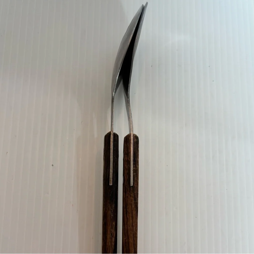 Vintage Salad Serving Set Wood Handle Stainless Rostfrei German MCM 11.5”